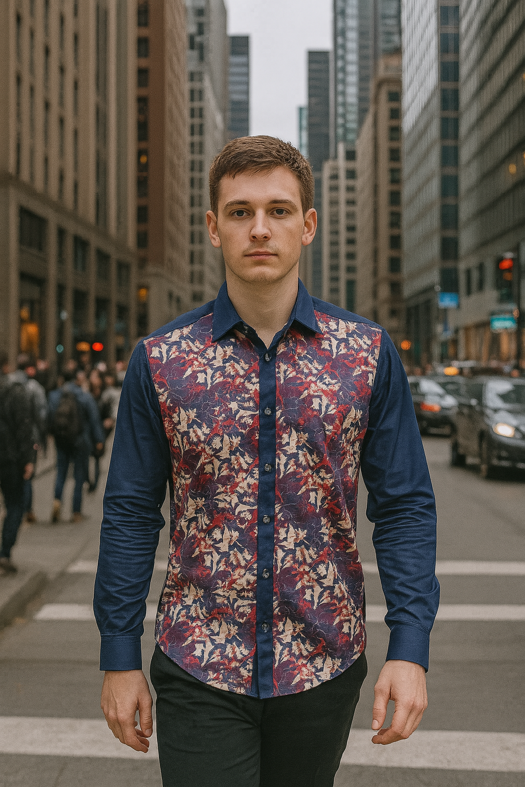 Ricardo Martino Men's Navy Blue Floral Accent Shirt