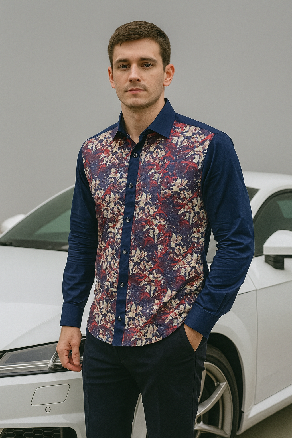 Ricardo Martino Men's Navy Blue Floral Accent Shirt