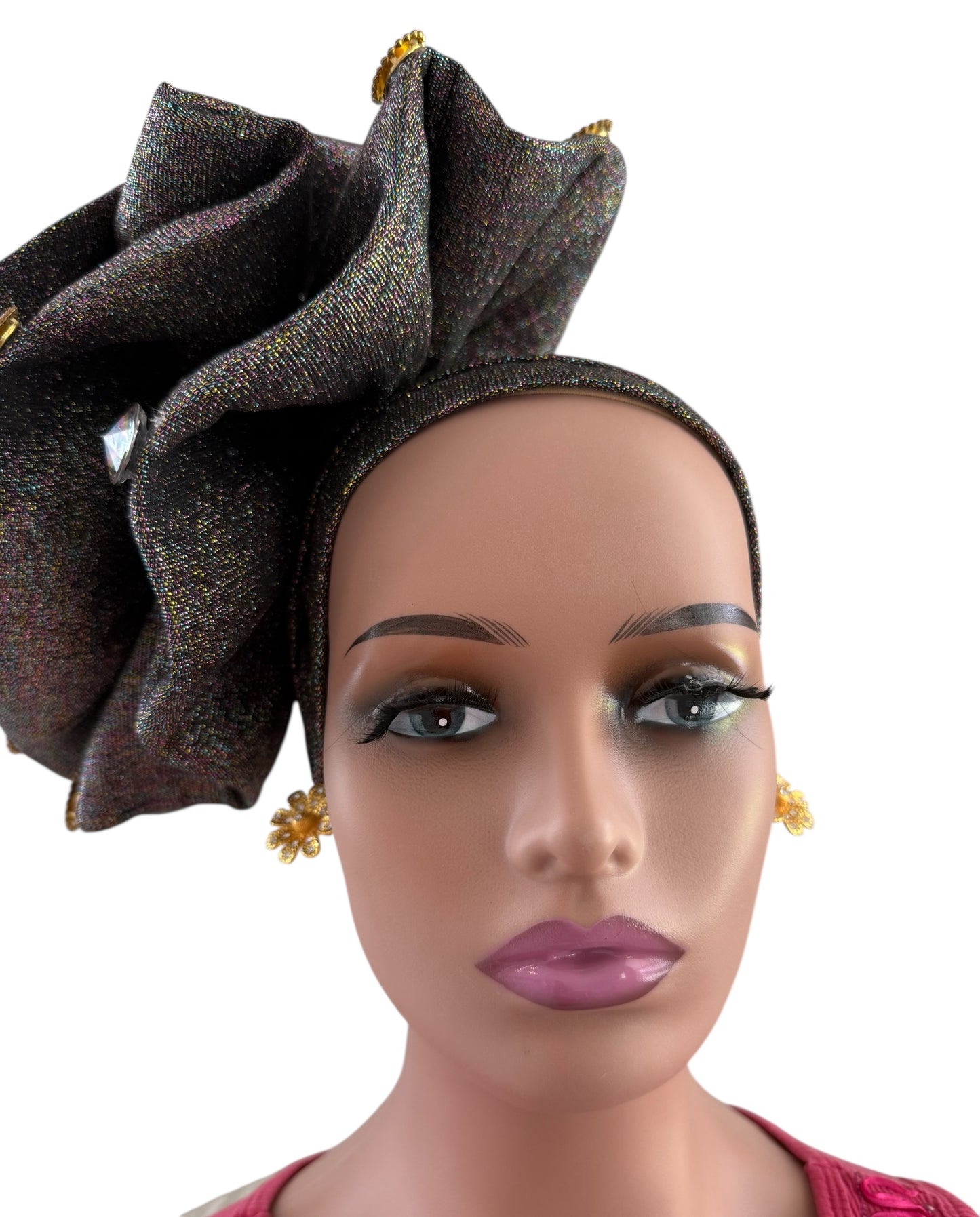 Brown Glitter Nigerian Auto Gele