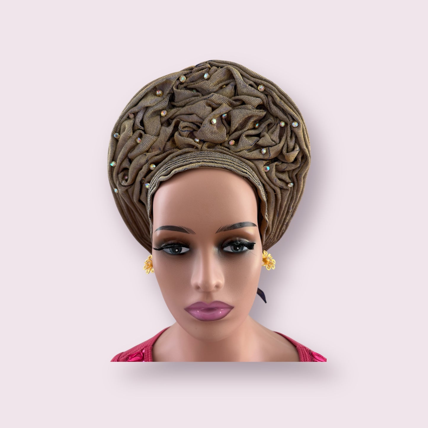Gold and Blue Shad Aso Oke Auto Gele