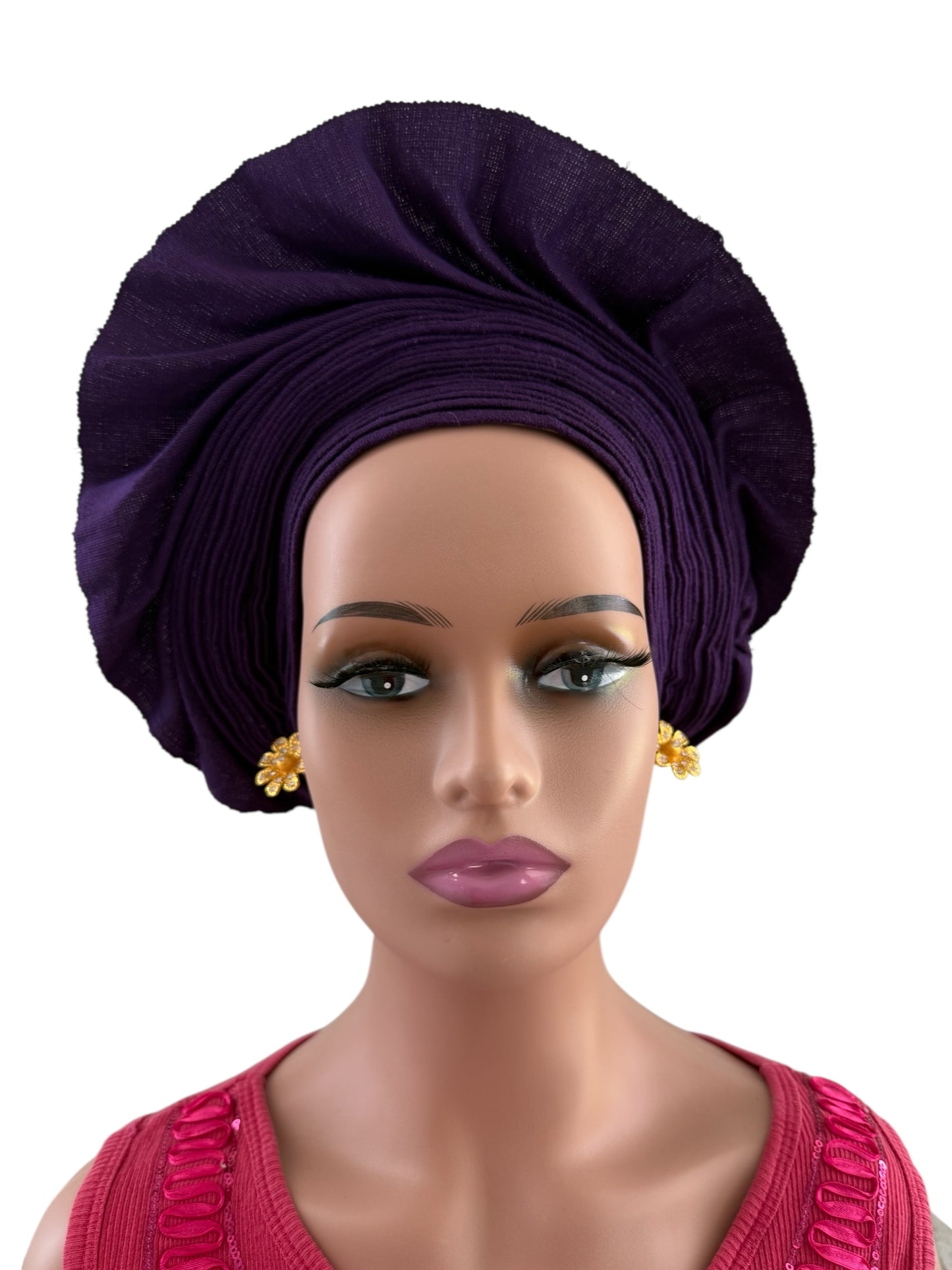 Purple Aso Oke Auto Gele