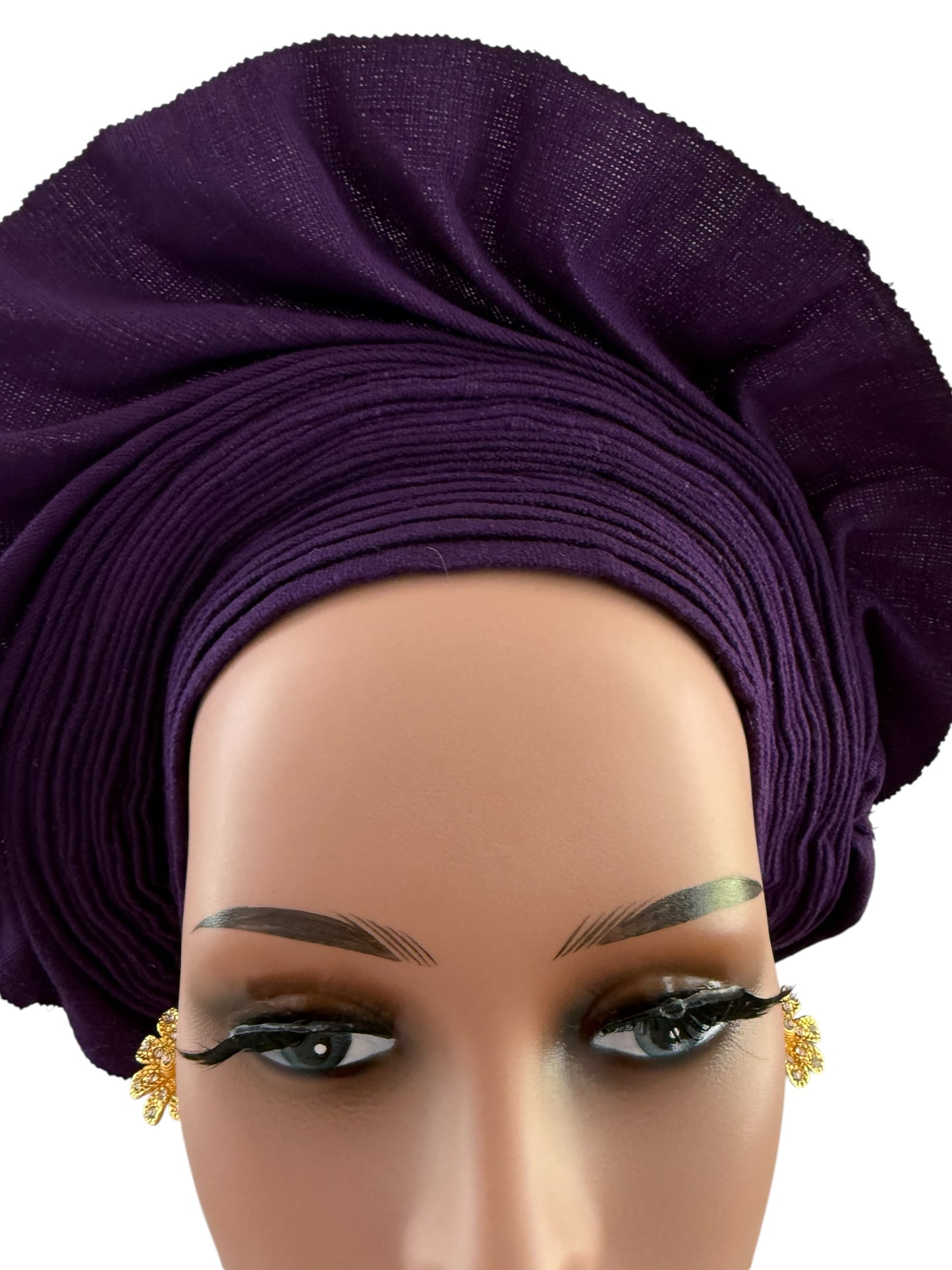 Purple Aso Oke Auto Gele