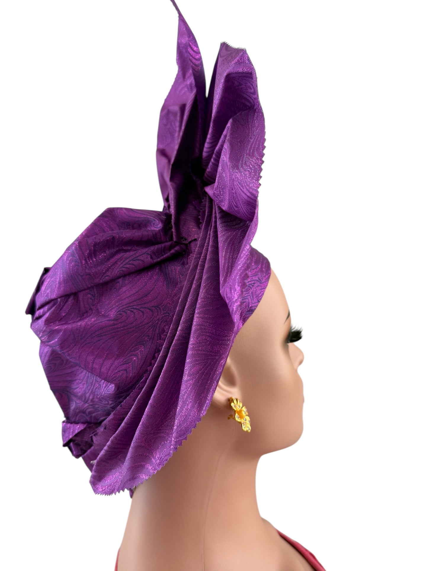 High Quality Purple Sego Nigerian Auto Gele