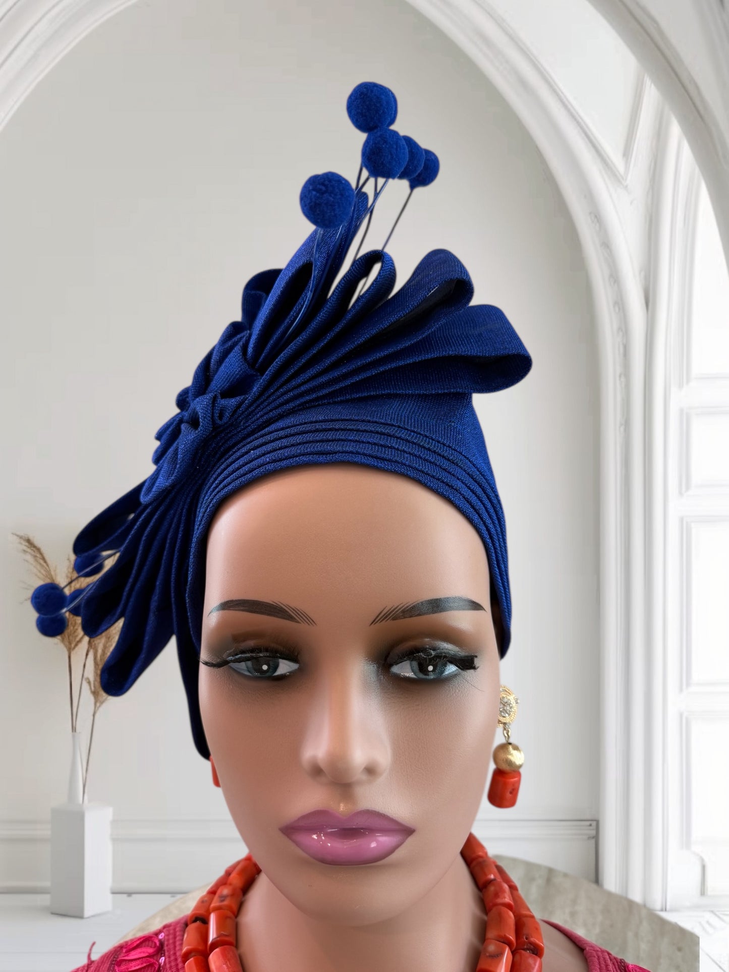 Elegant Royal Blue Aso Oke Auto Gele
