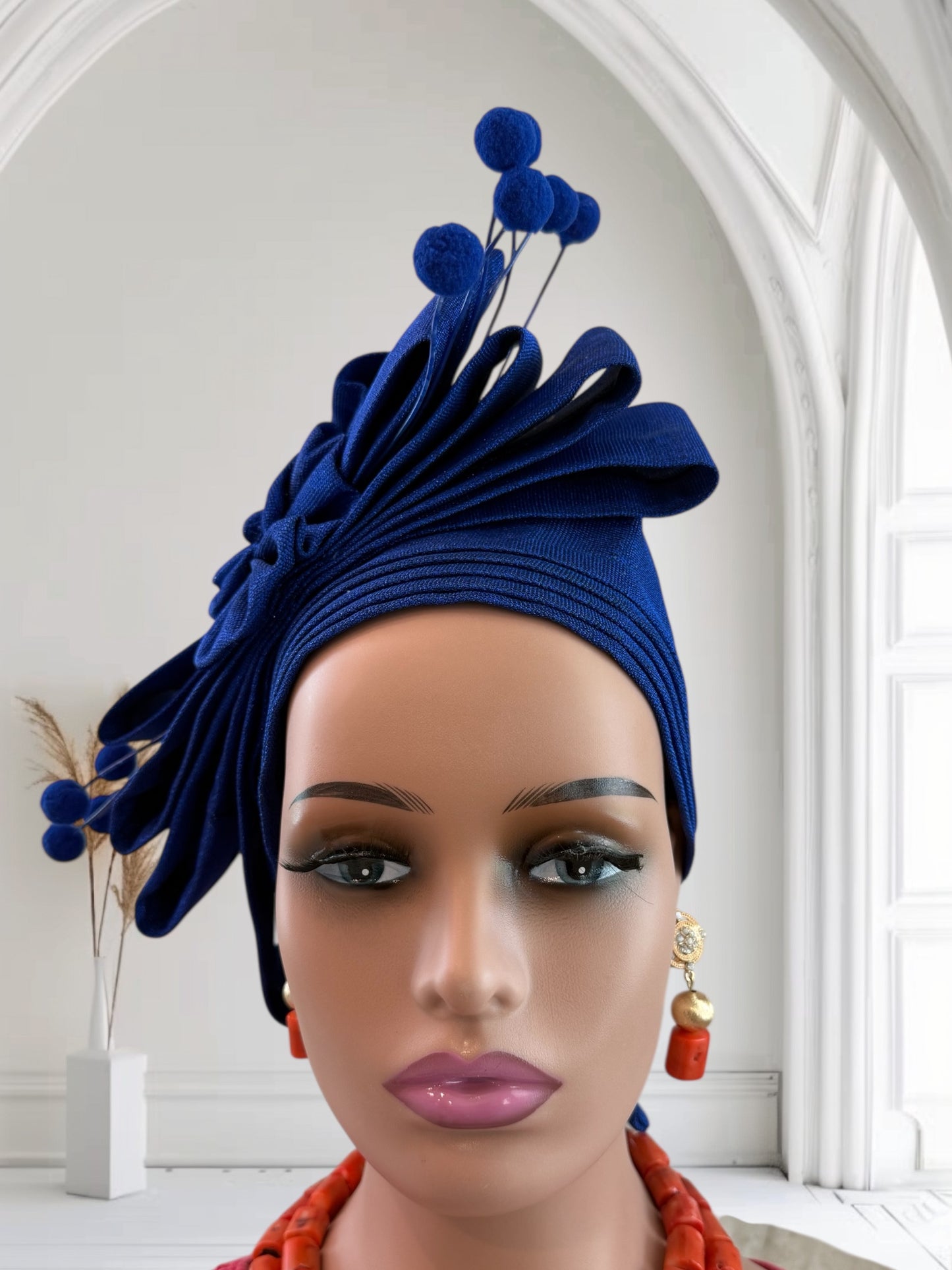 Elegant Royal Blue Aso Oke Auto Gele