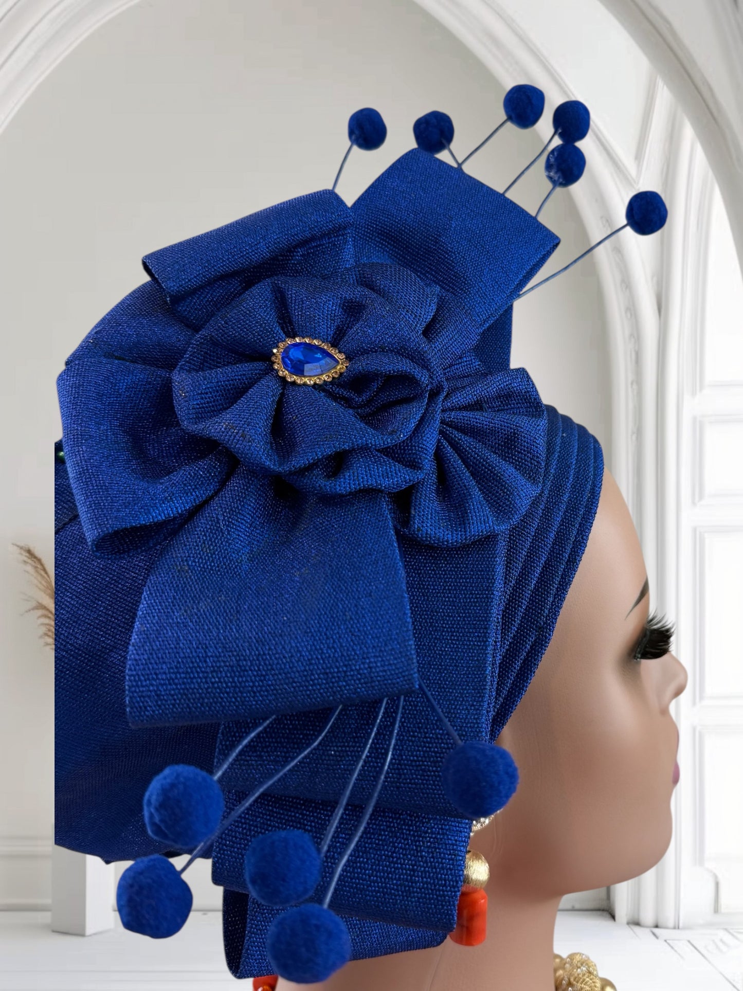 Elegant Royal Blue Aso Oke Auto Gele