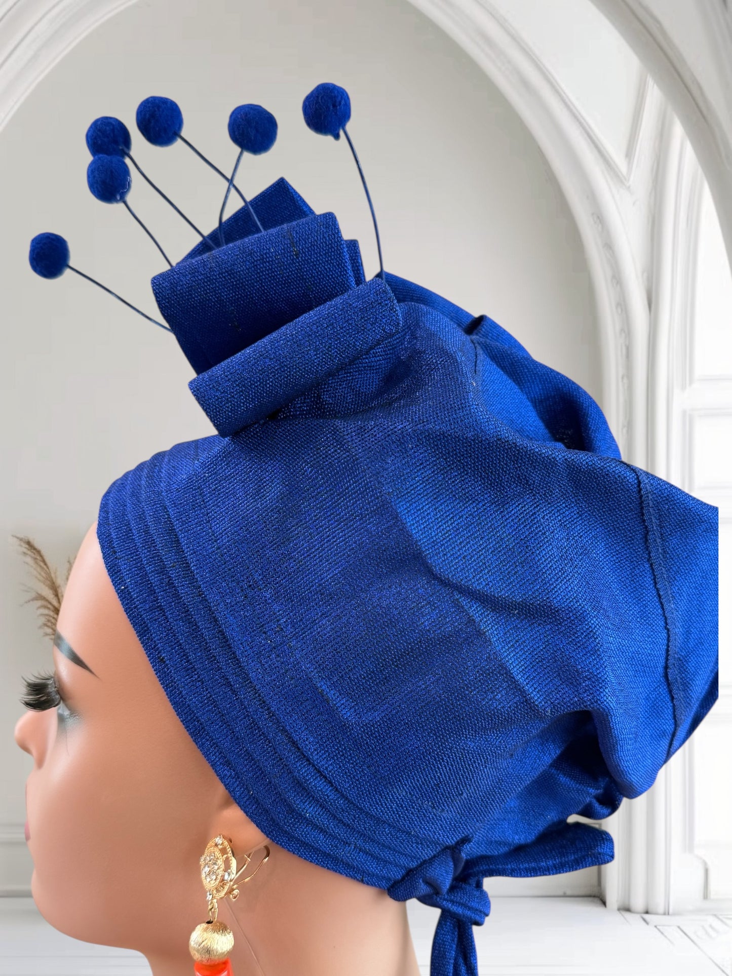 Elegant Royal Blue Aso Oke Auto Gele