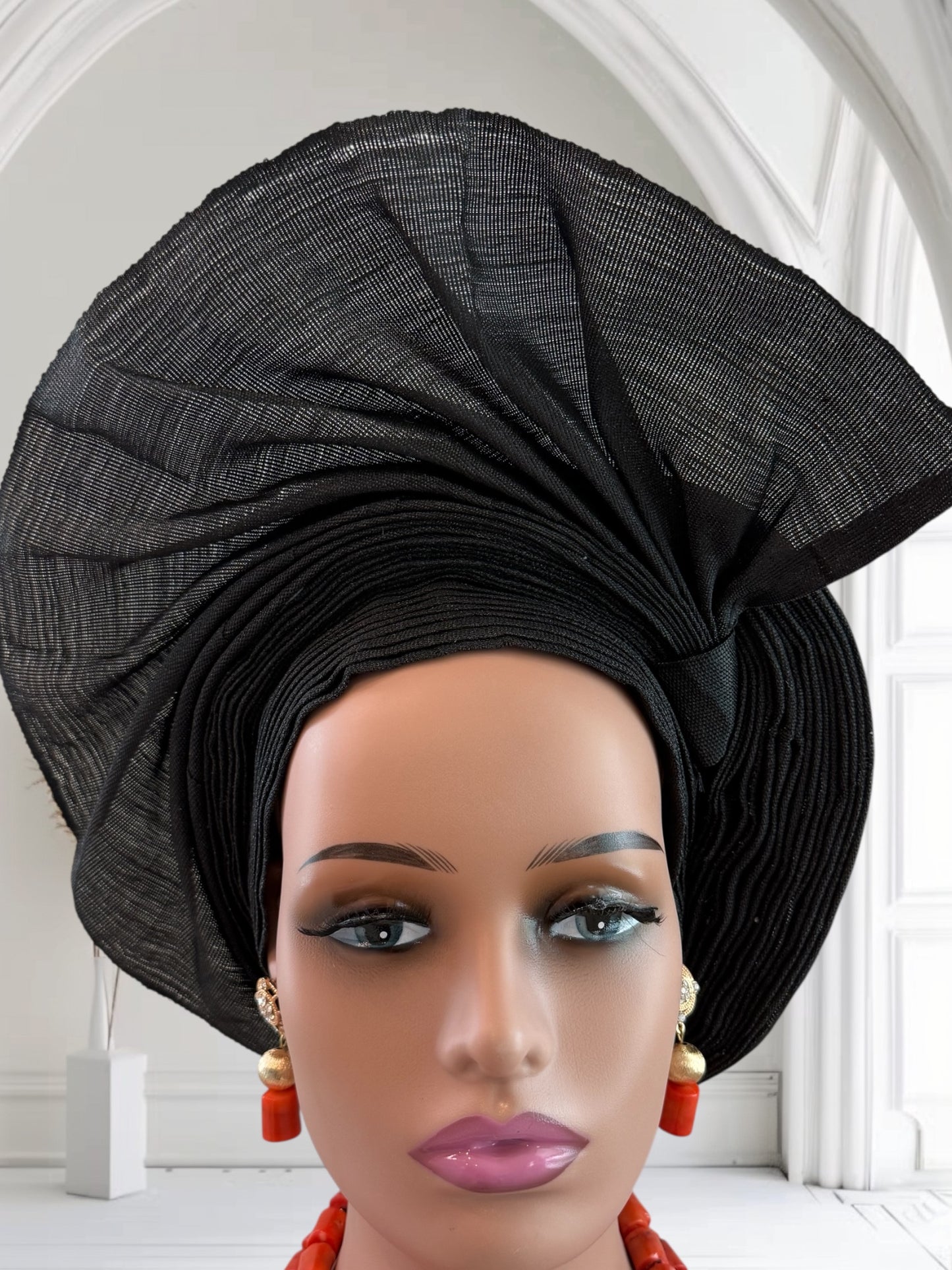 Elegant Black Aso Oke Auto Gele