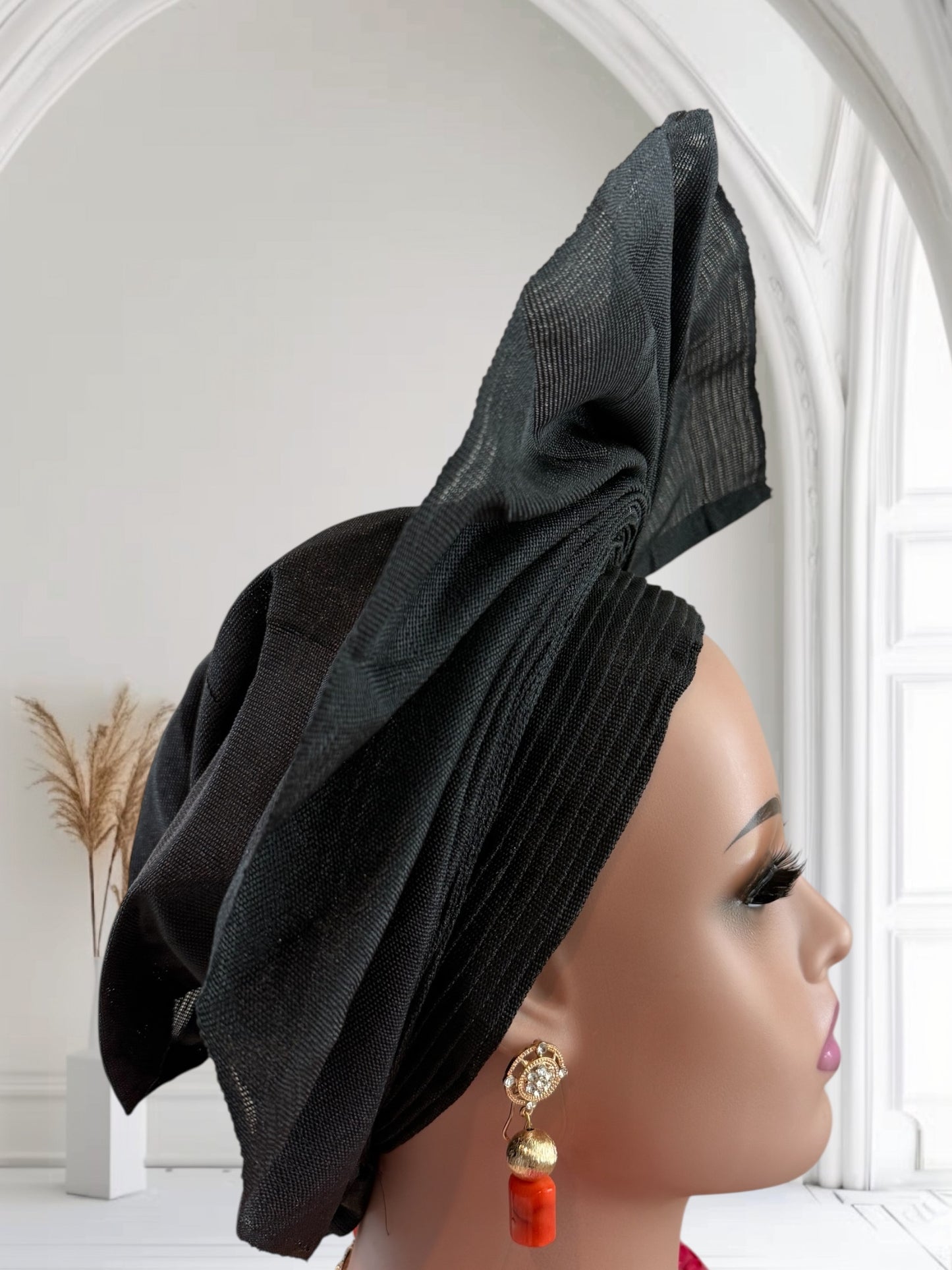 Elegant Black Aso Oke Auto Gele