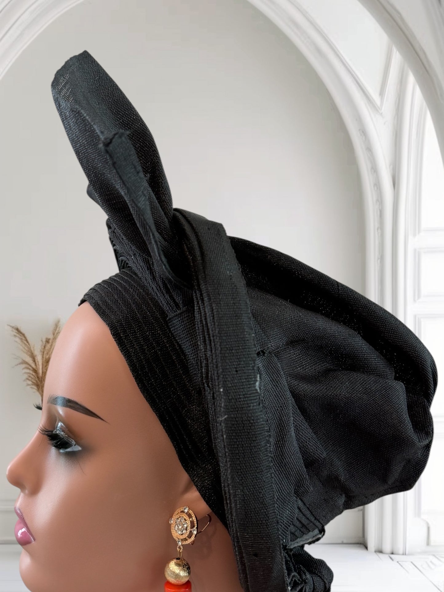Elegant Black Aso Oke Auto Gele