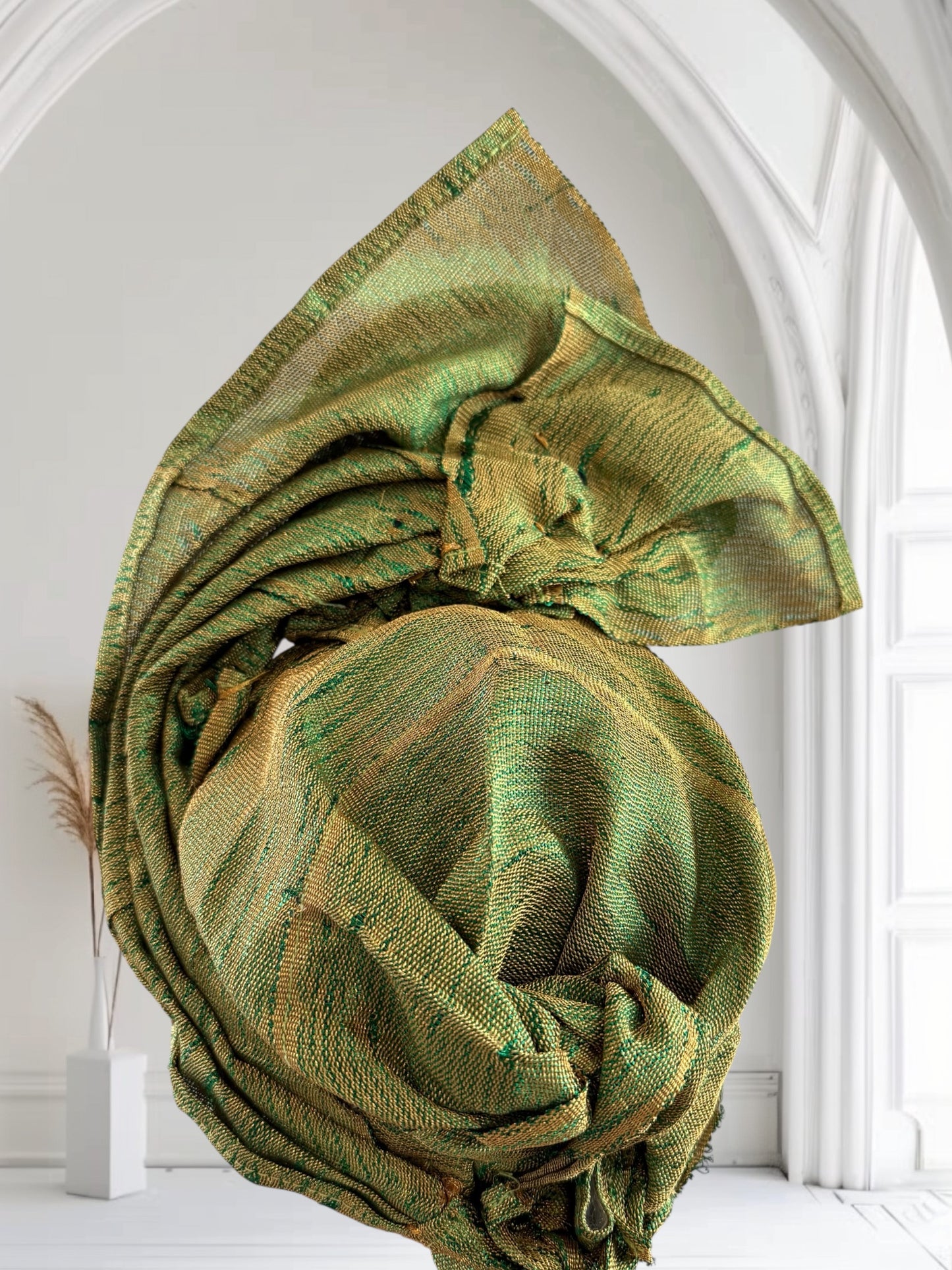 Green and Gold Aso Oke Auto Gele