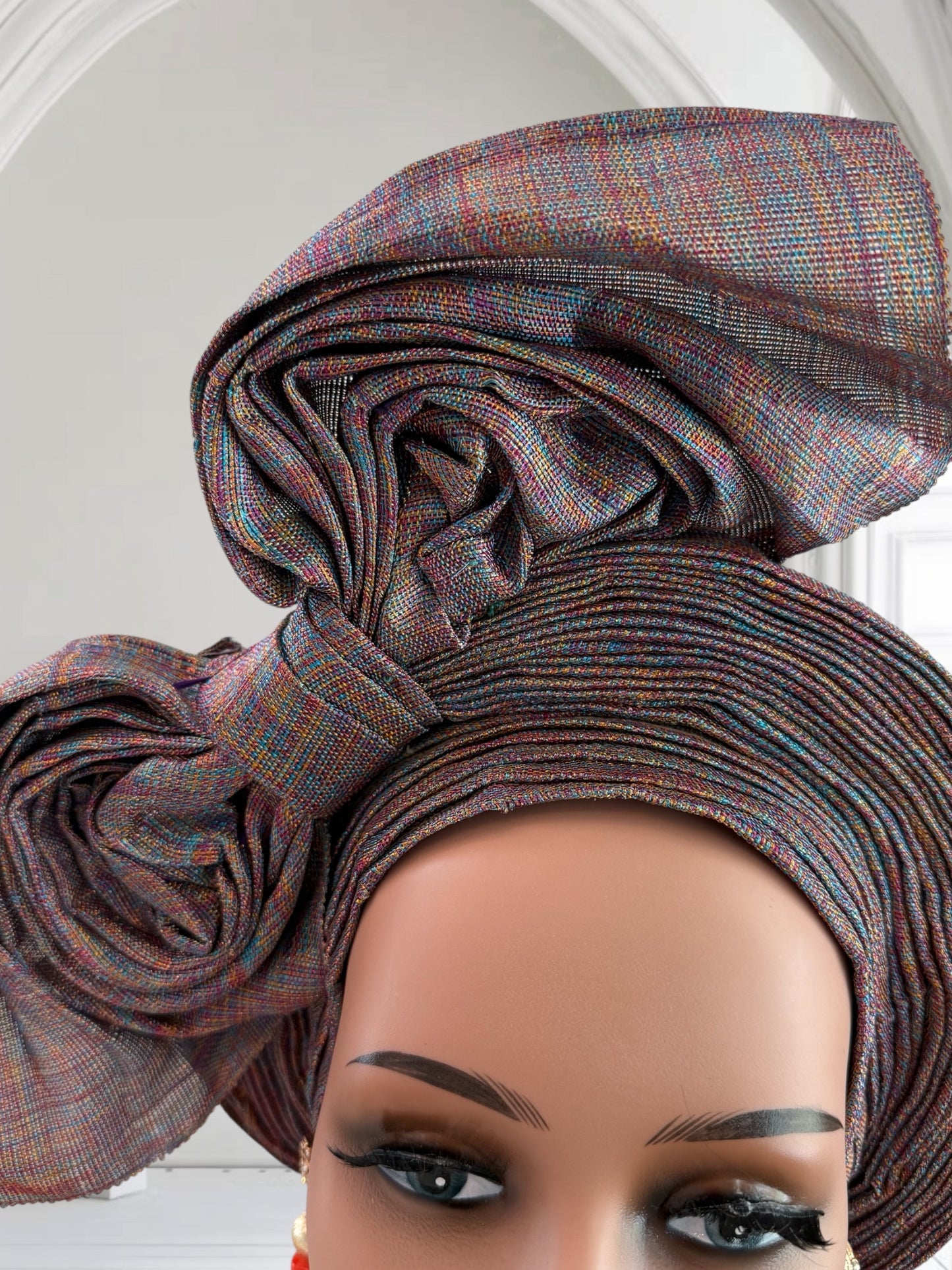 Vibrant Multi-Color Silk Aso Oke Auto Gele