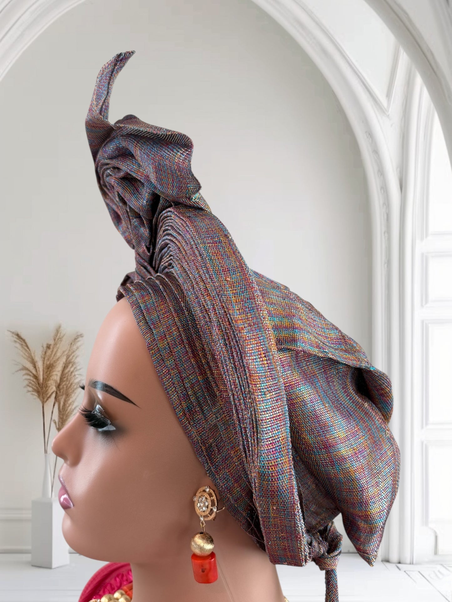 Vibrant Multi-Color Silk Aso Oke Auto Gele
