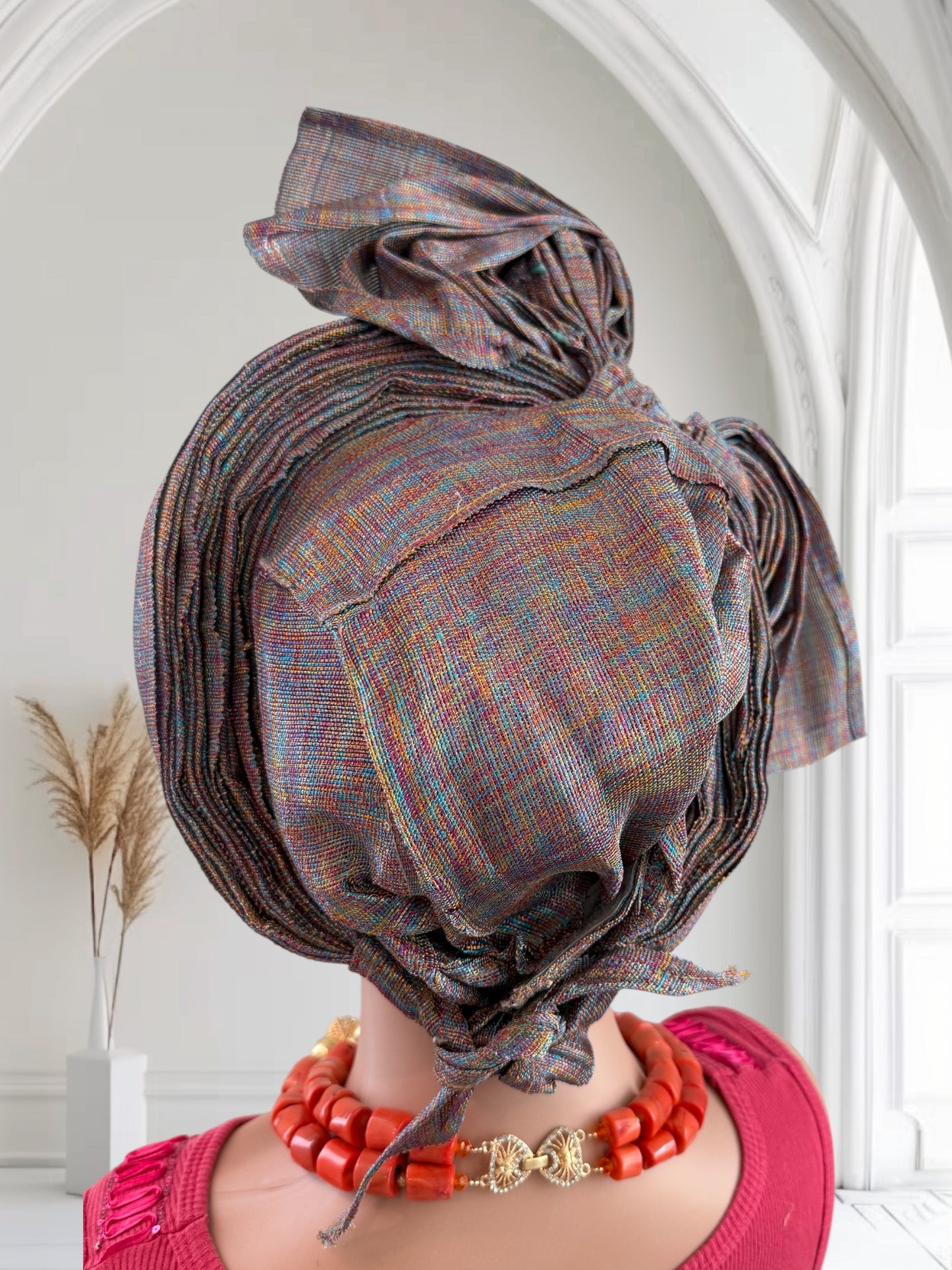 Vibrant Multi-Color Silk Aso Oke Auto Gele