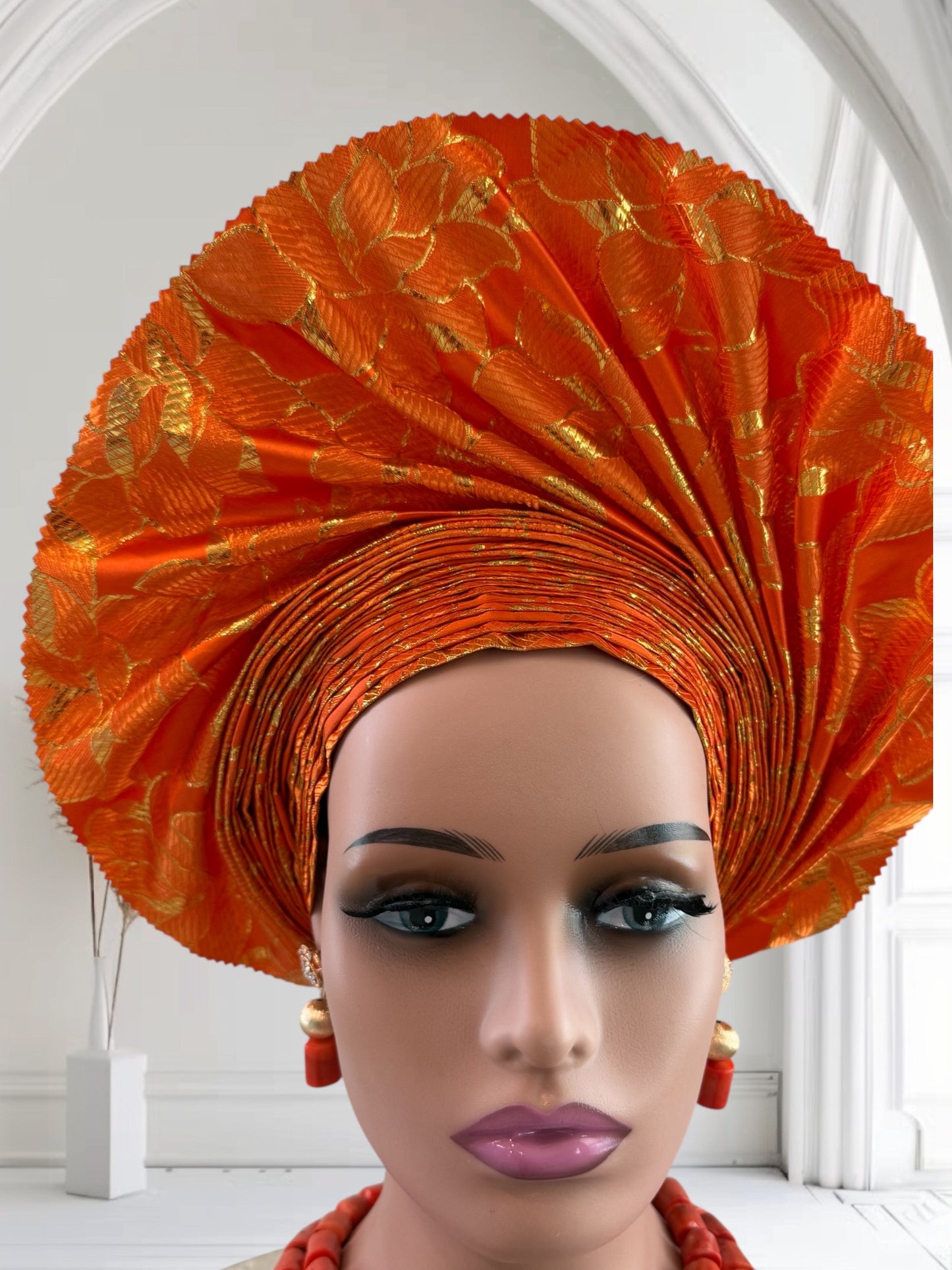 Vibrant Orange Sego Auto Gele