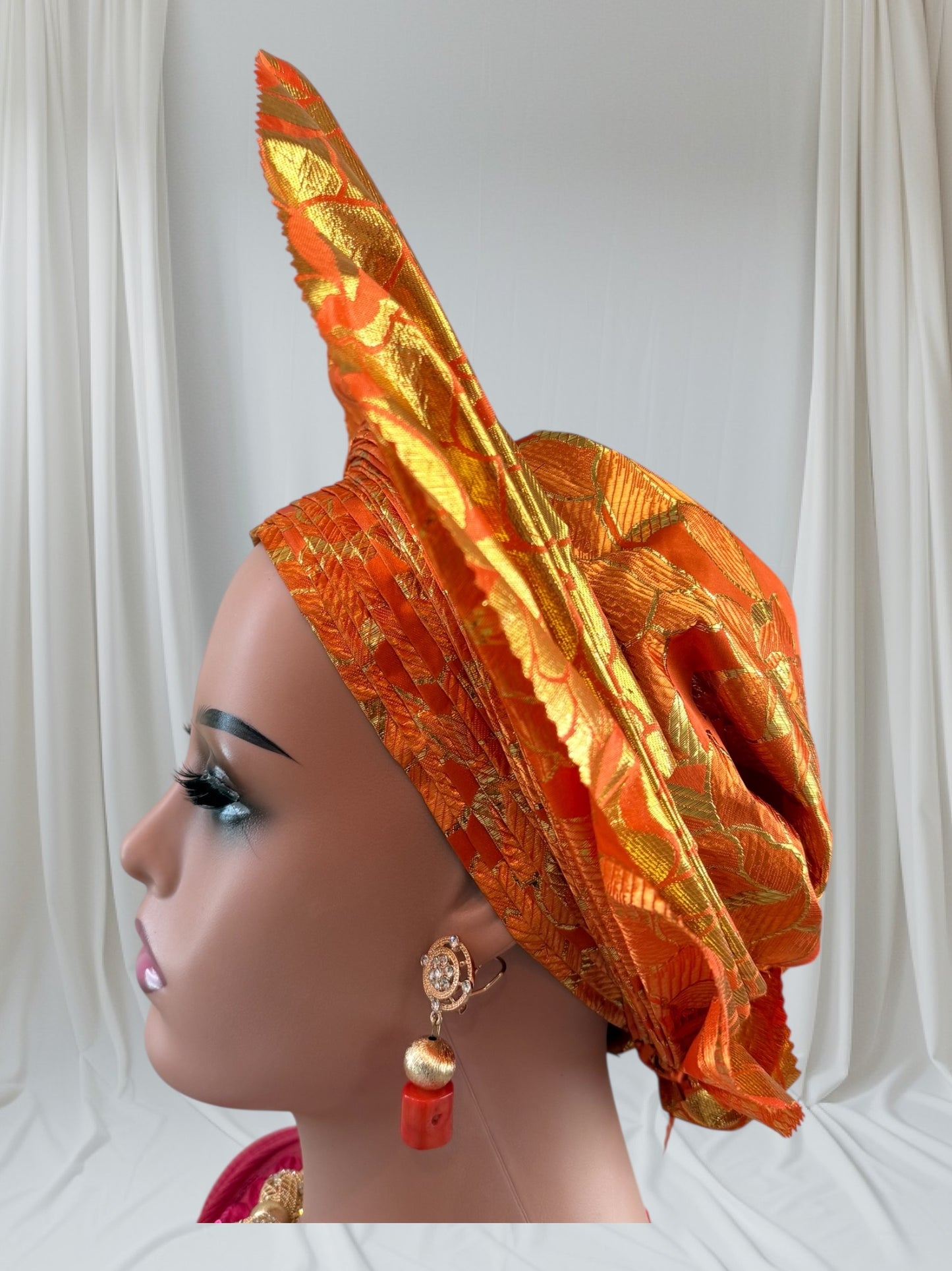Vibrant Orange Sego Auto Gele