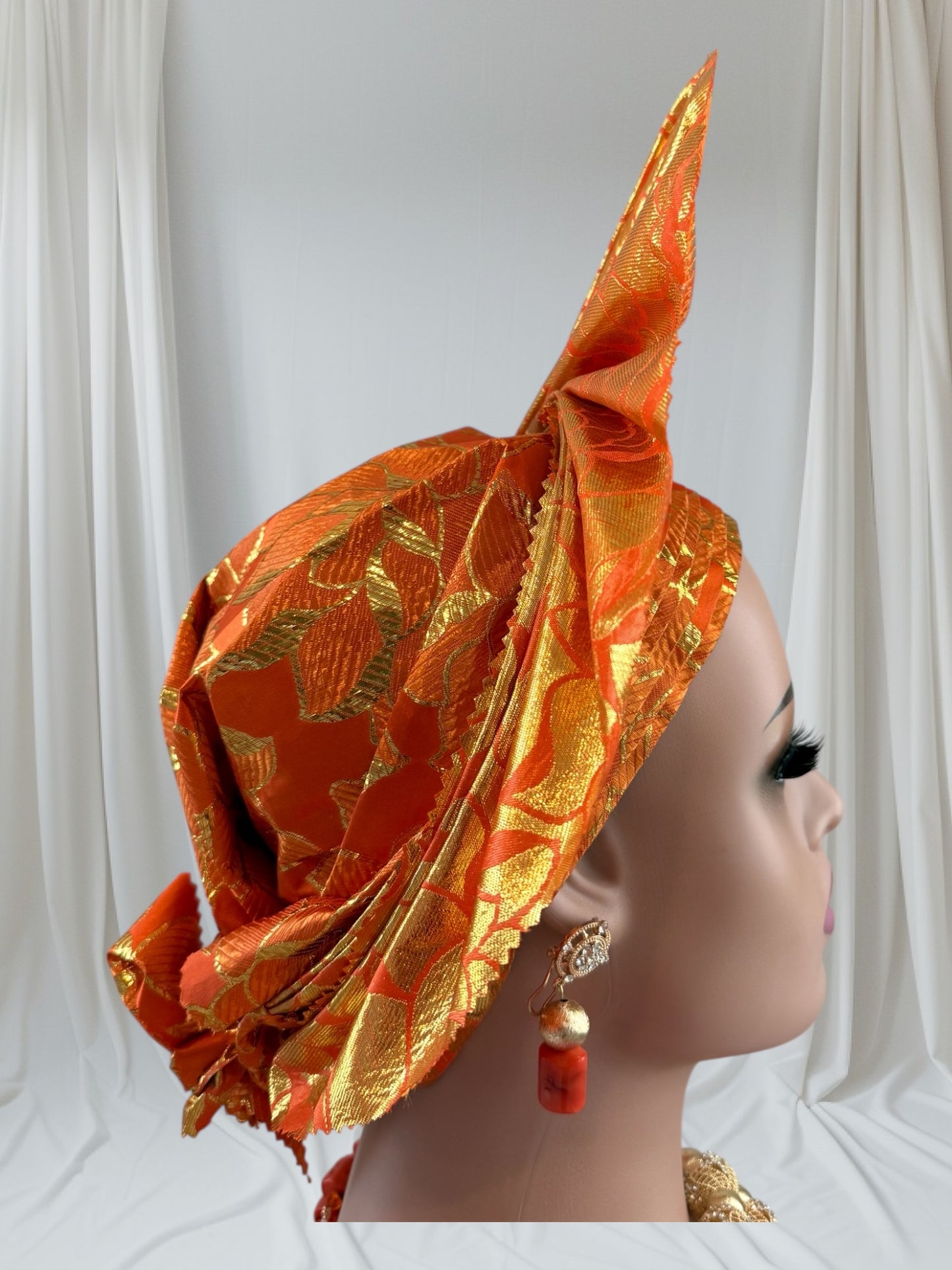 Vibrant Orange Sego Auto Gele