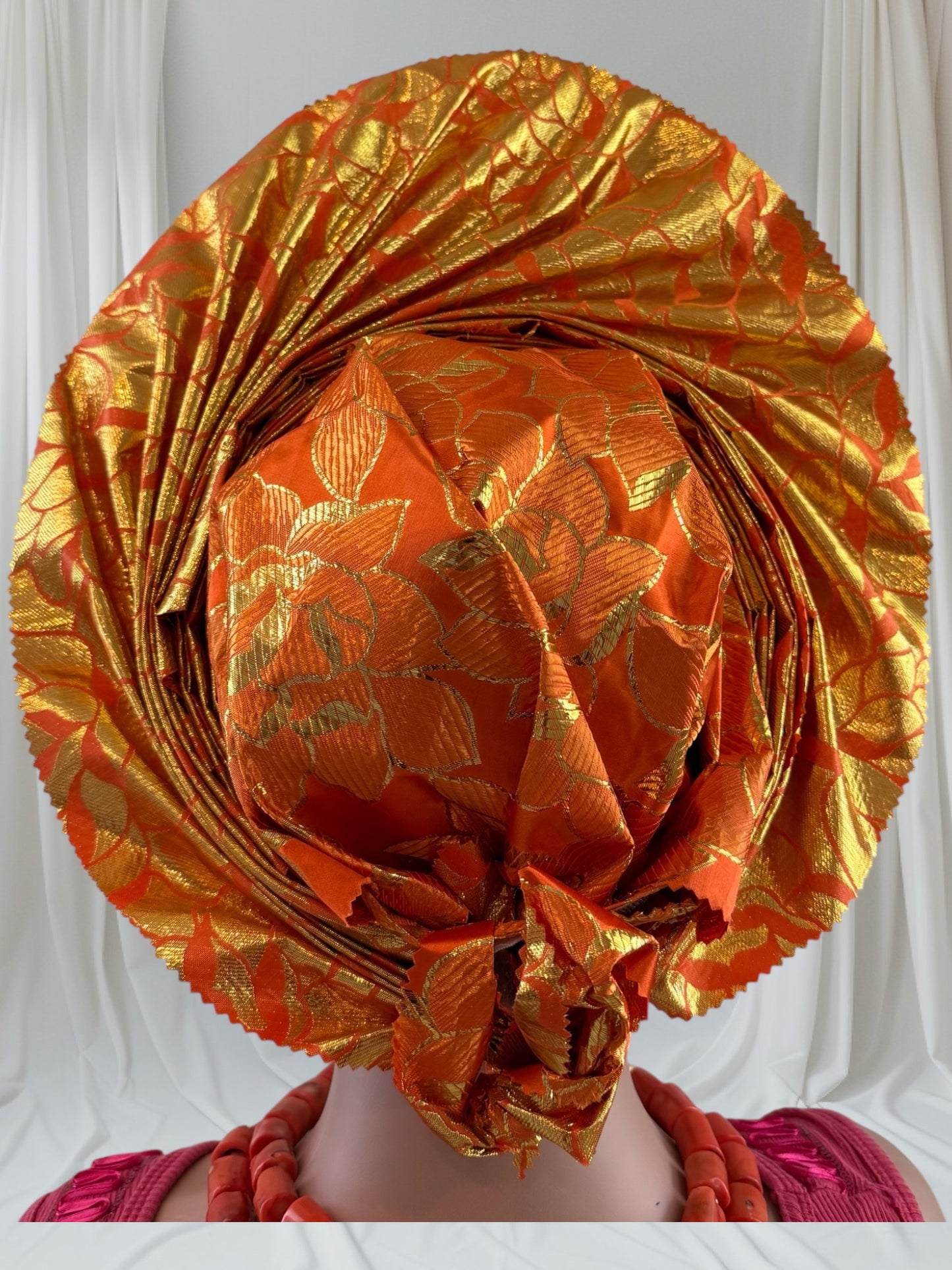 Vibrant Orange Sego Auto Gele