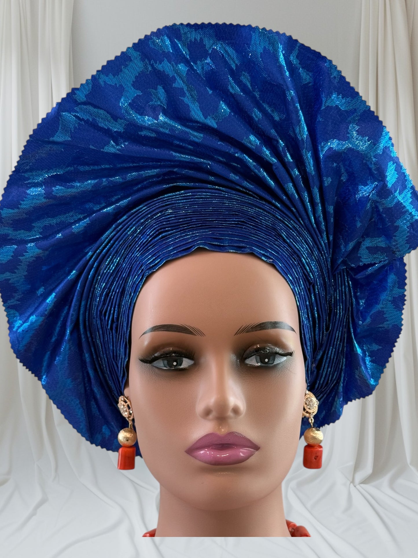 Elegant Royal Blue Sego Auto Gele