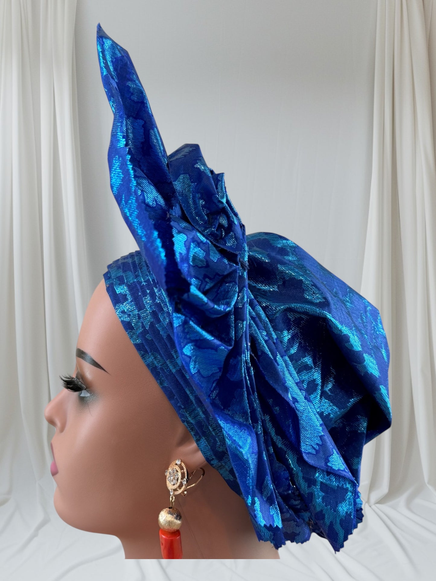 Elegant Royal Blue Sego Auto Gele