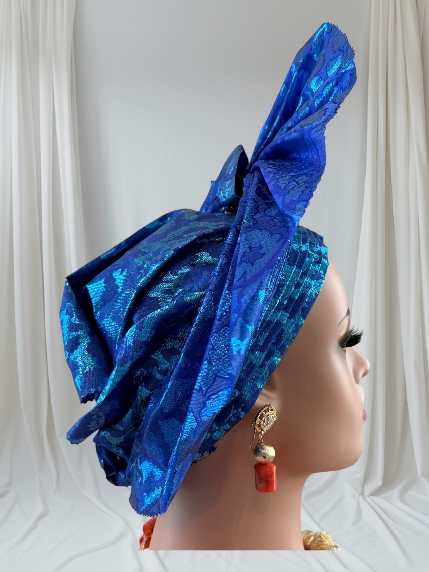 Elegant Royal Blue Sego Auto Gele