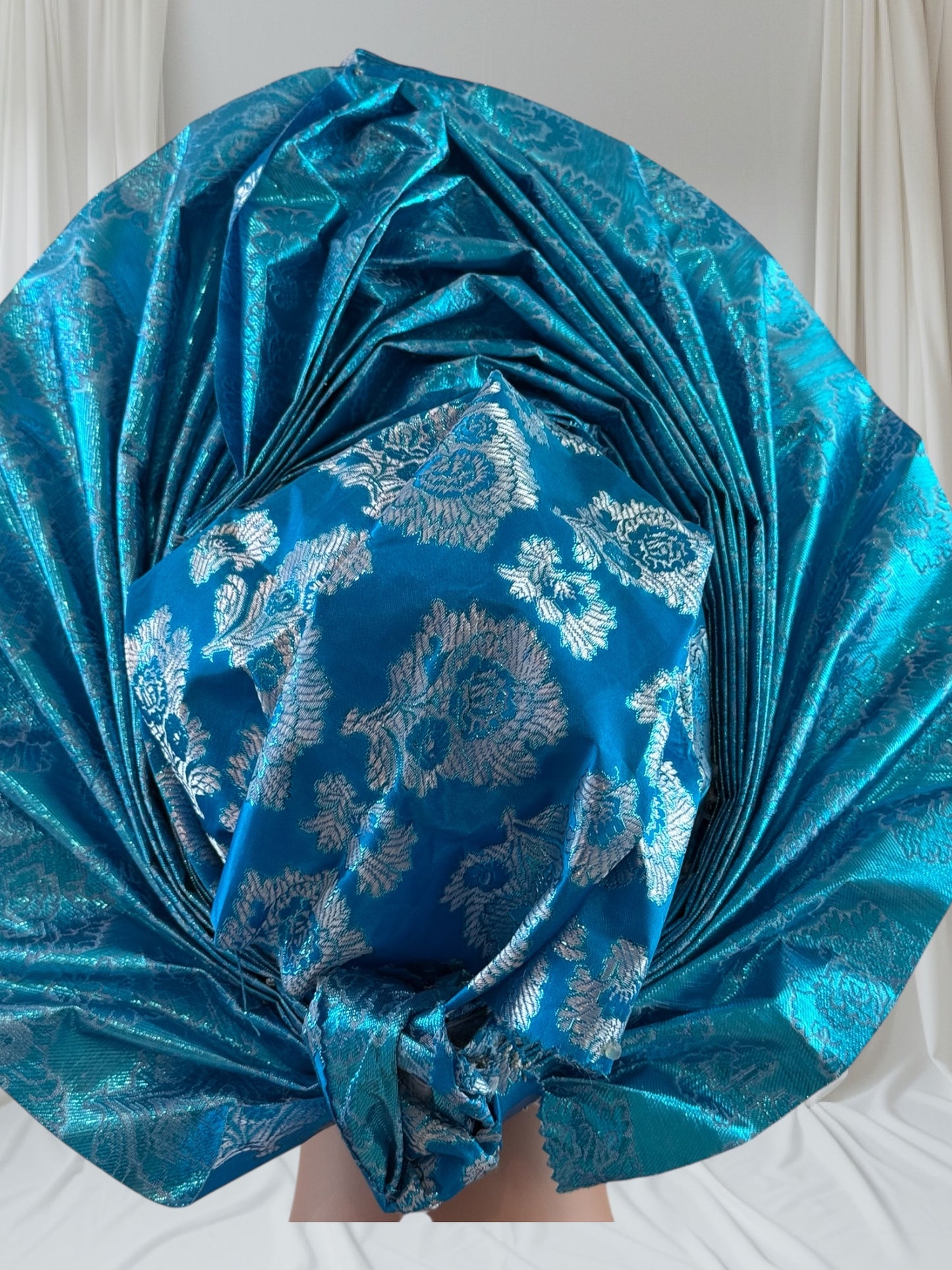 Elegant Turquoise Blue Sego Auto Gele