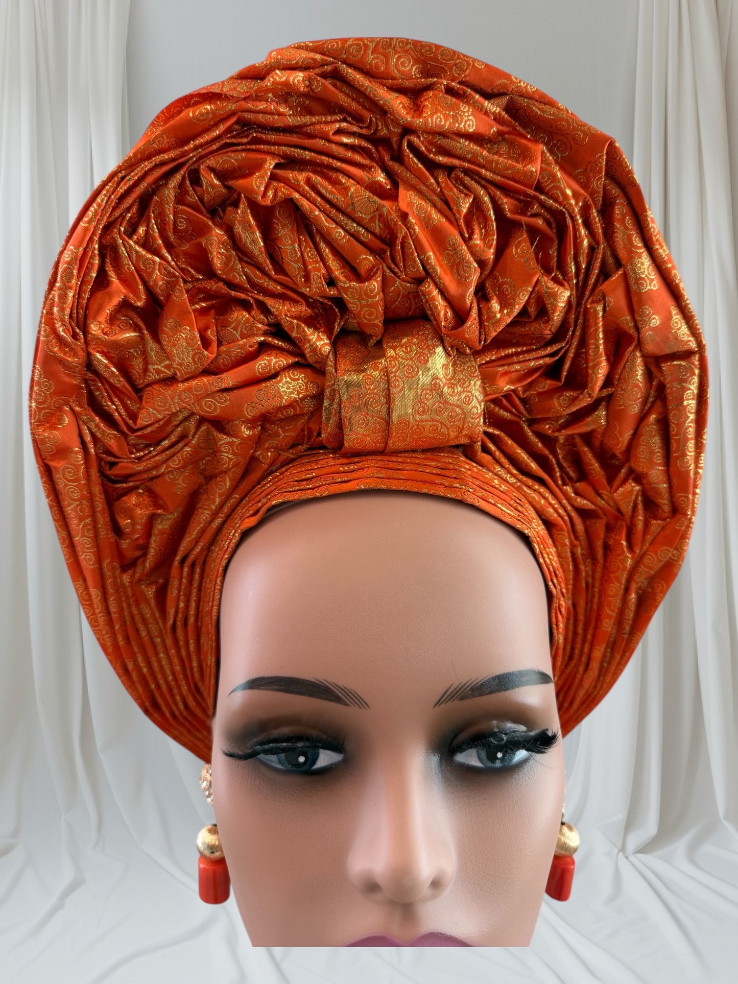 Vibrant Orange Sego Auto Gele
