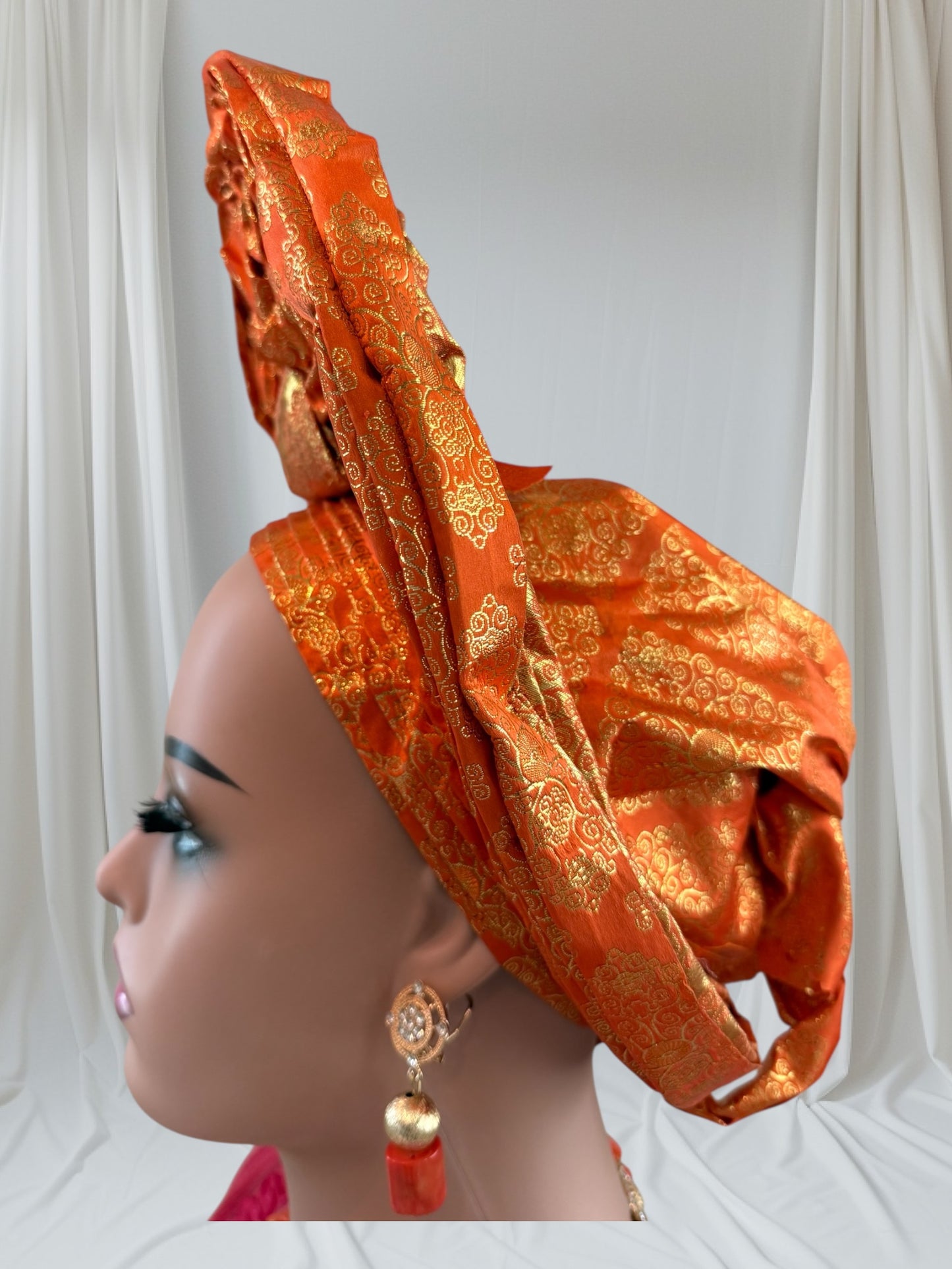 Vibrant Orange Sego Auto Gele