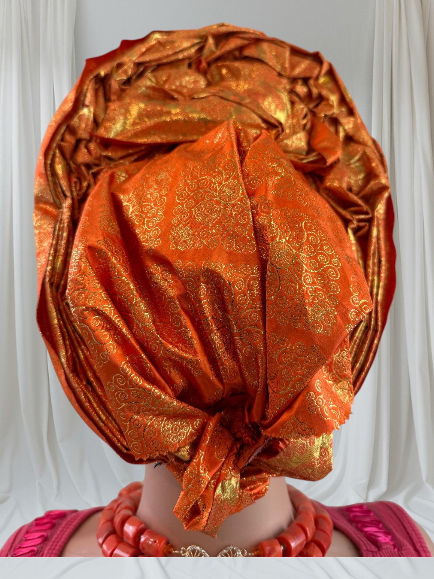 Vibrant Orange Sego Auto Gele