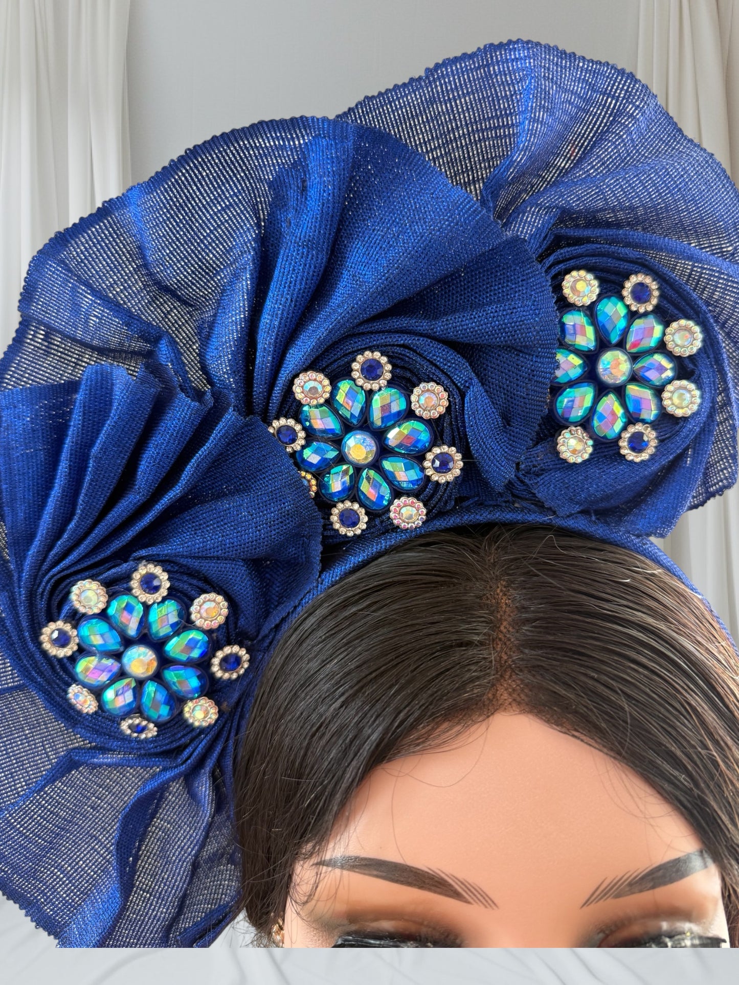 Royal Blue Sego Fascinator with Stone Embellishments