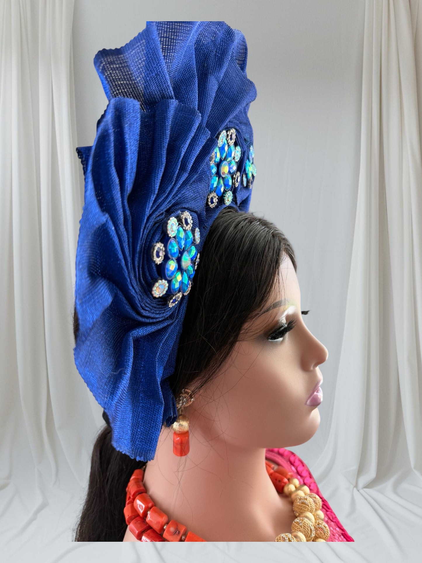 Royal Blue Sego Fascinator with Stone Embellishments