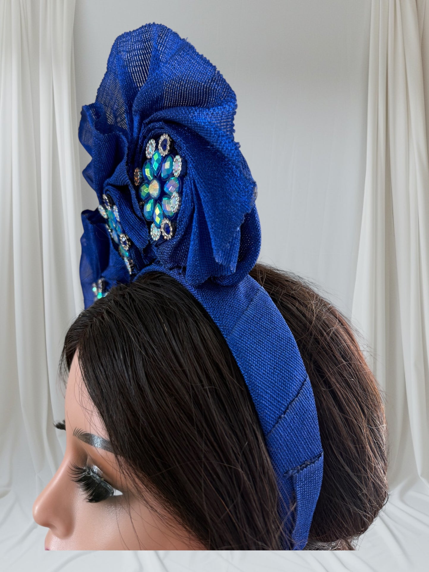 Royal Blue Sego Fascinator with Stone Embellishments
