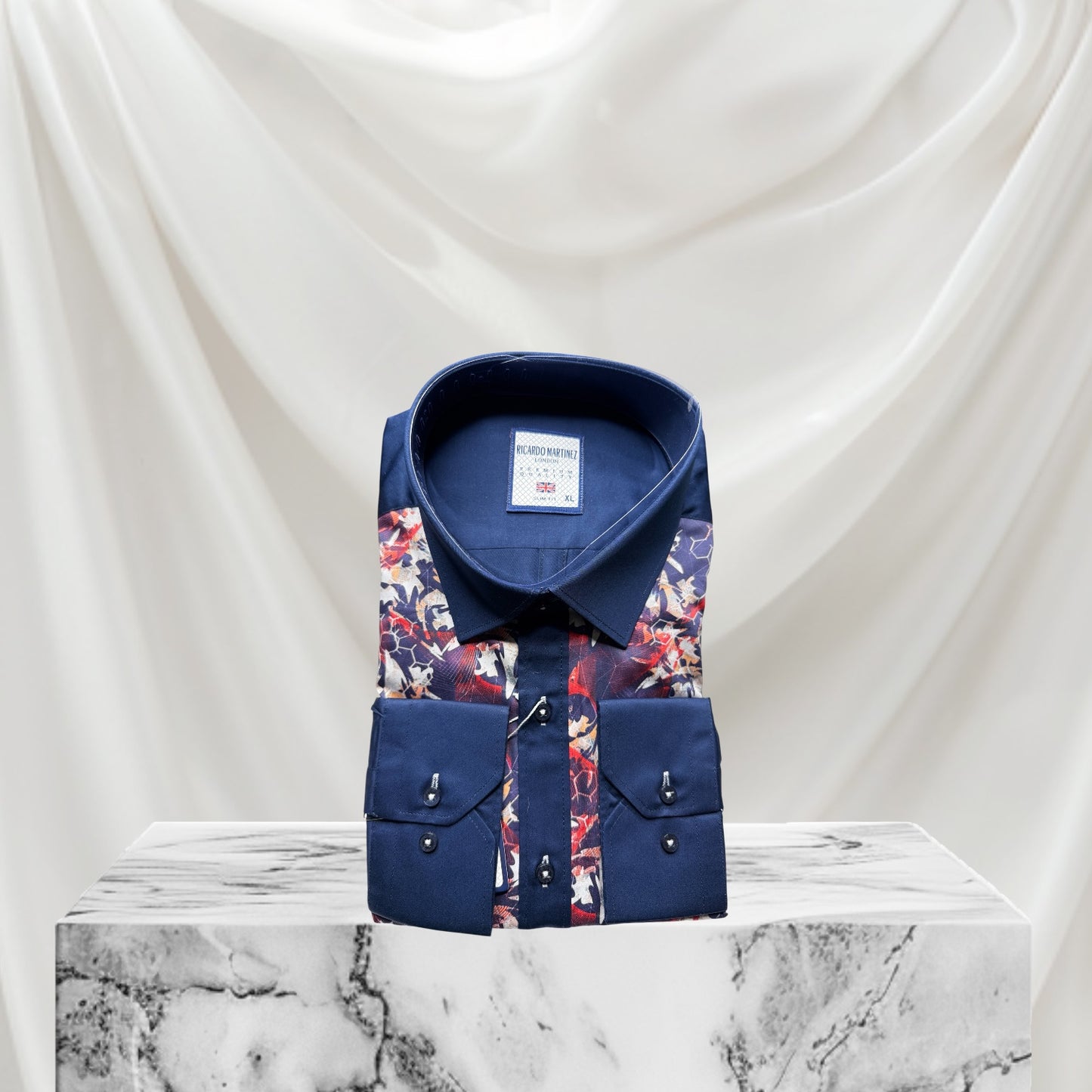 Ricardo Martino Men's Navy Blue Floral Accent Shirt