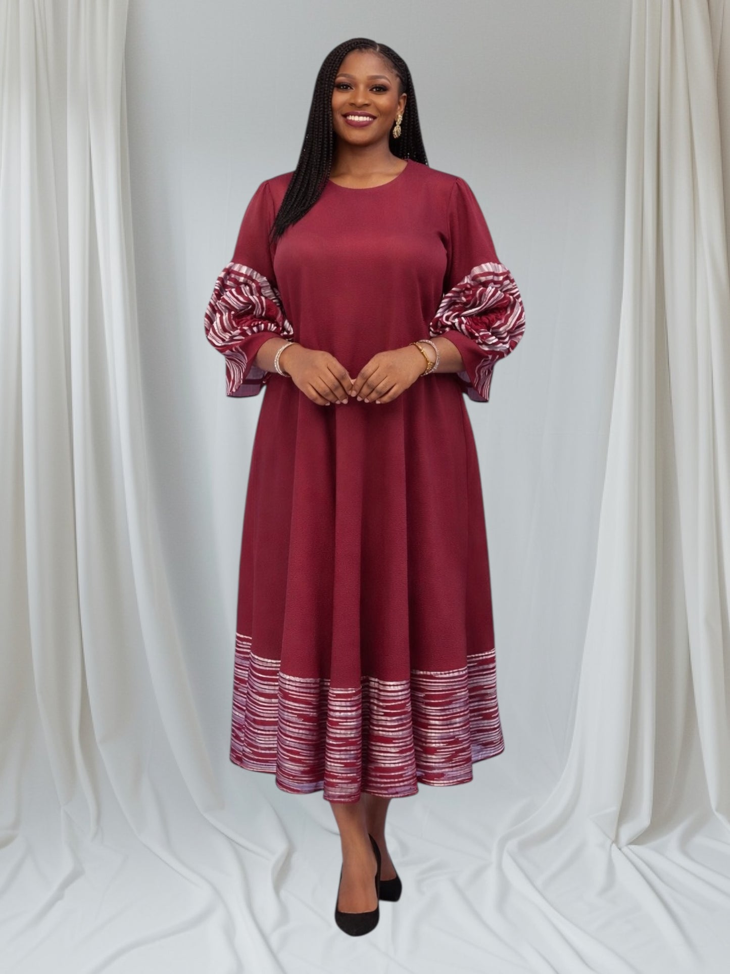CRZ Miyaki Pleated Dress With Gold Color Stripes CY2195