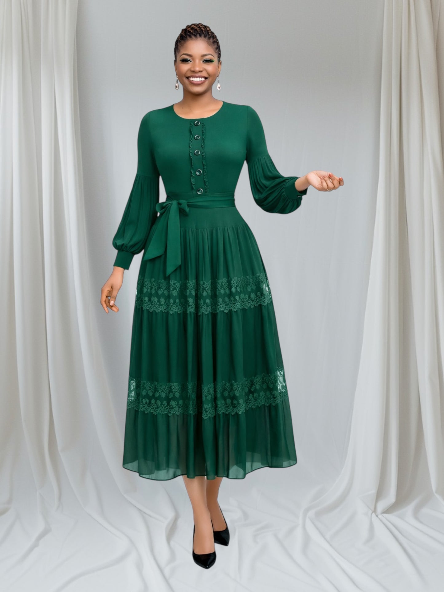 CRZ Miyaki Pleated Dress With Front Button Y2207