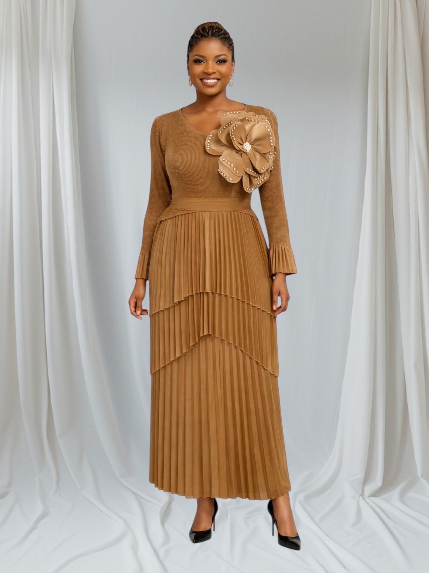CRZ Miyaki Pleated Dress With Side Bow B8918