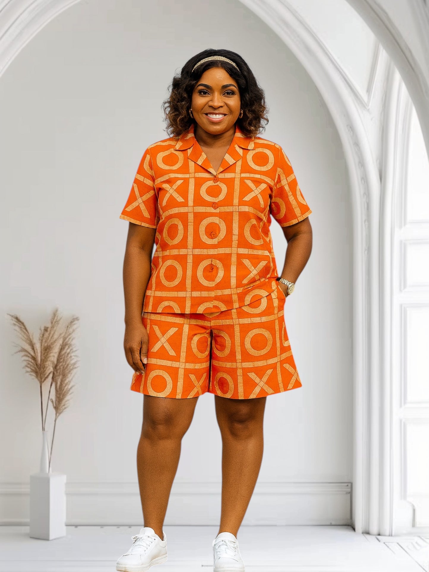 CRZ XO Print Overlapping Back Opening Shirt and Short Pant