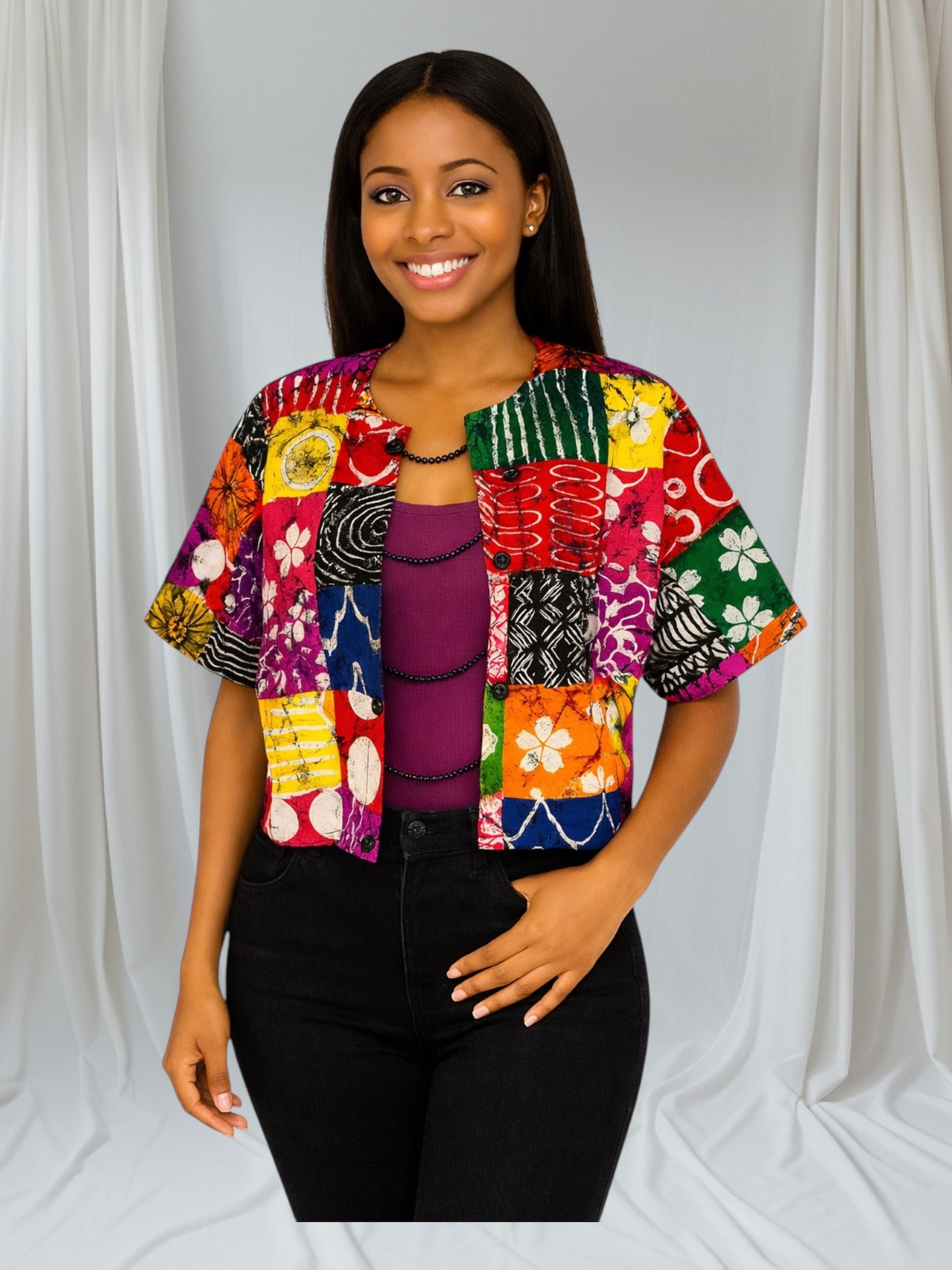 CRZ Vibrant Ankara Crop Jacket With Beads Embellishment