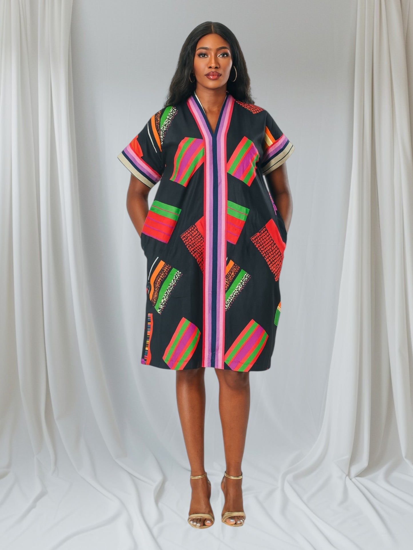 Crescenza Multicolor Ankara Dress Designed With Aso Oke