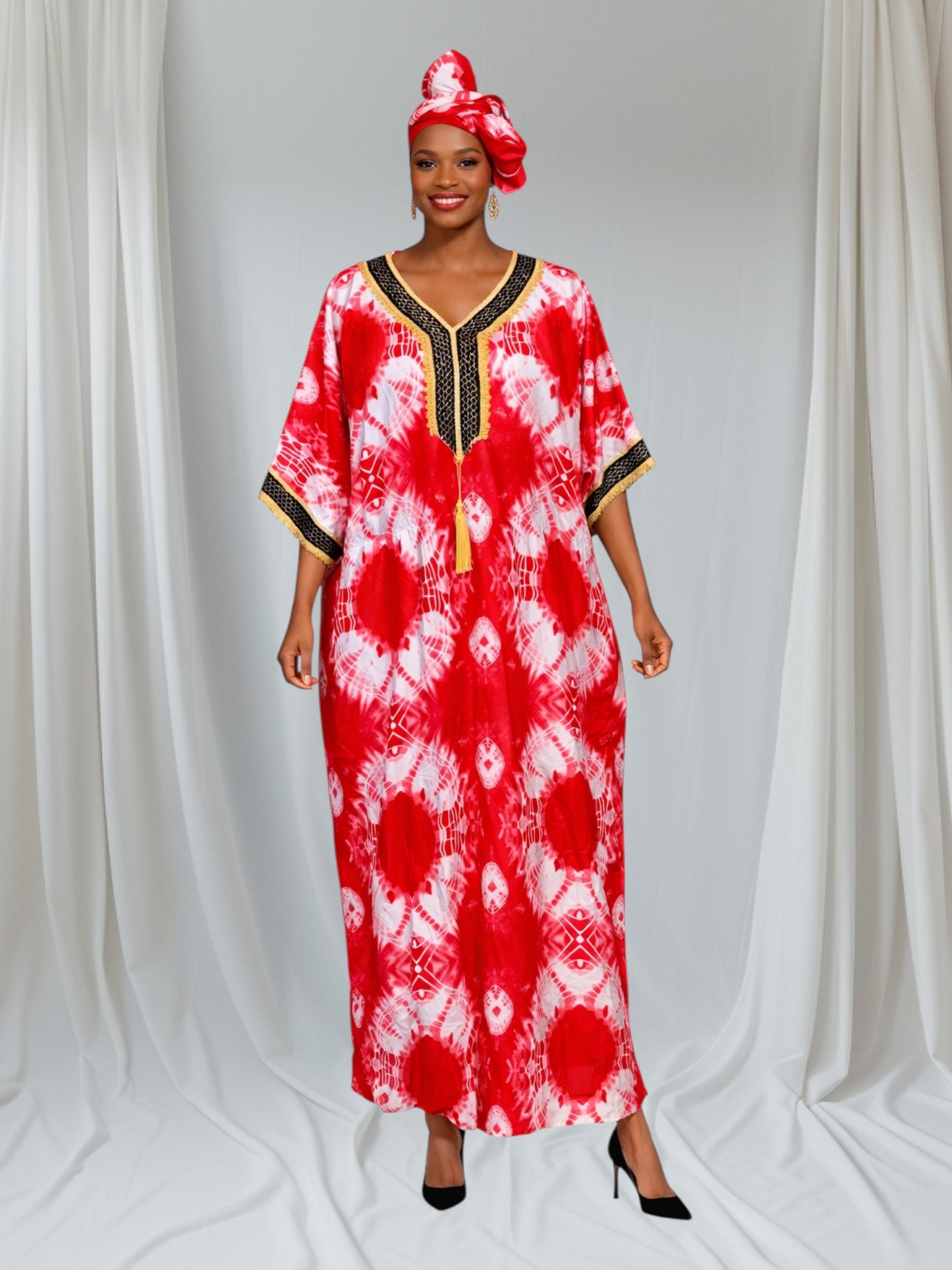CRZ Abaya Adire Print With Embroidery and Waistline Elastic 25277
