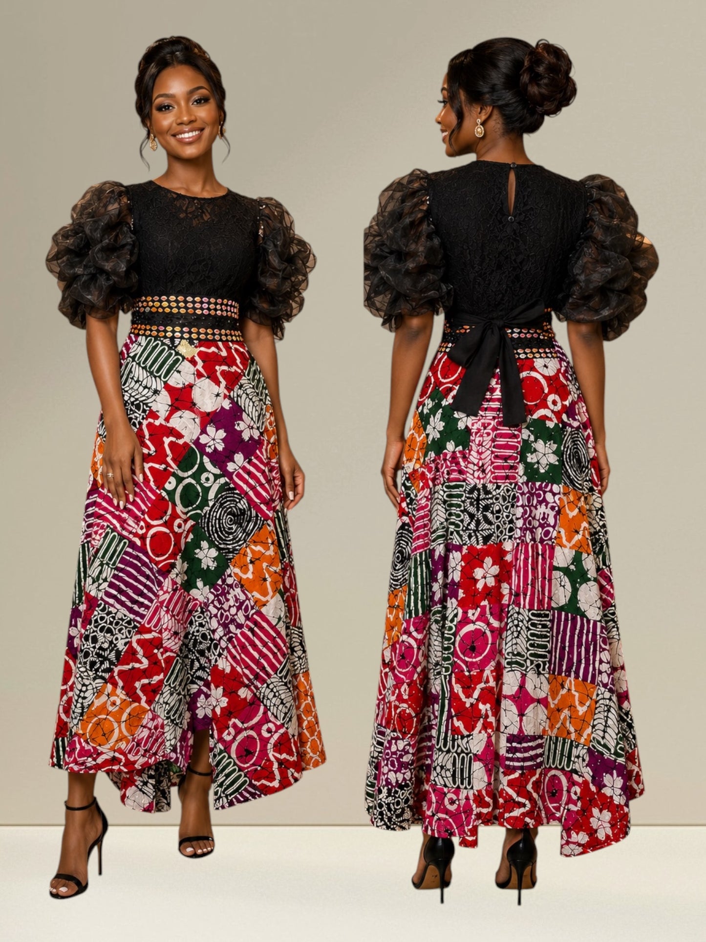 CRZ Blouse and Ankara Beaded and Stoned Wrap Skirt