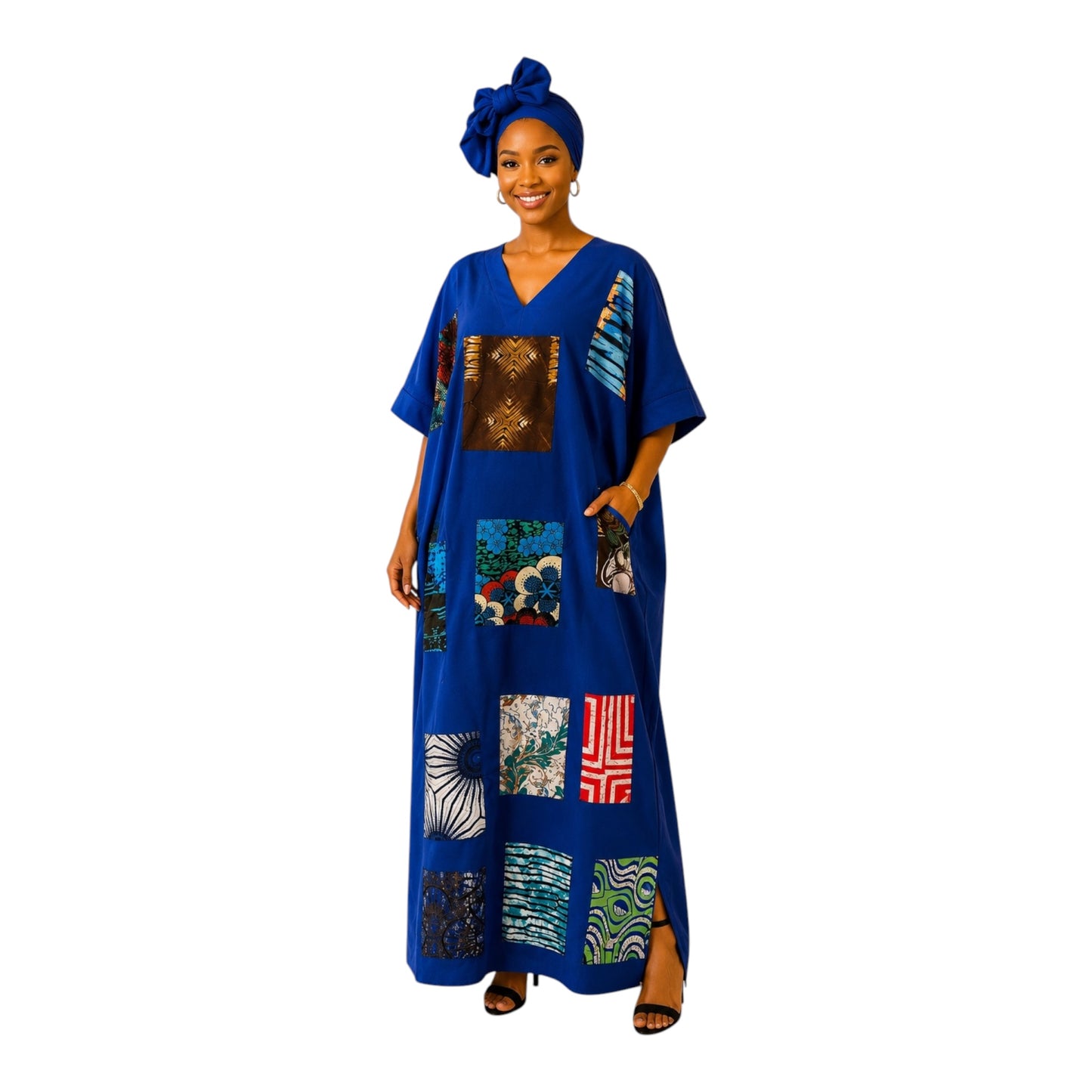 CRZ Vintage Fabric Gown With Ankara Patches