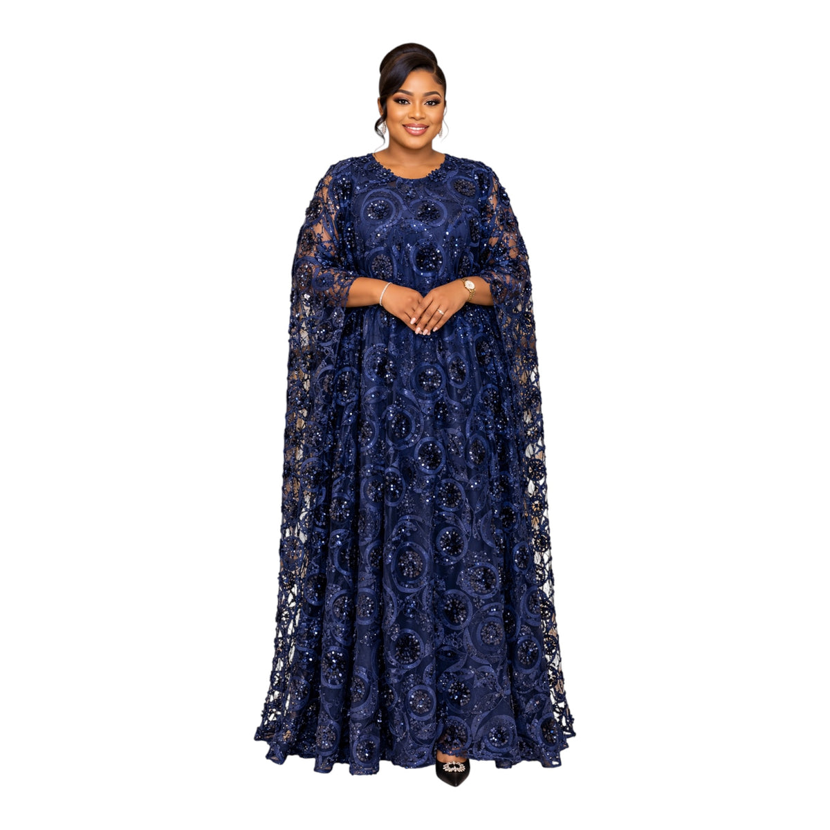 CRZ 59 Inches Long Luxury Sequin Lace Bubu Kaftan Dress