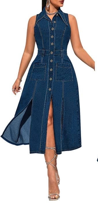 Sleevless Below The Knee Jeans Gown