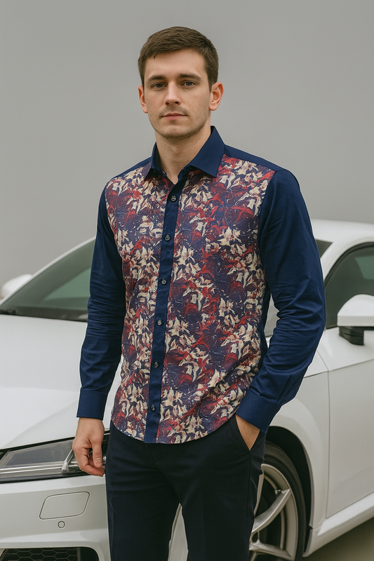 Ricardo Martino Men's Navy Blue Floral Accent Shirt