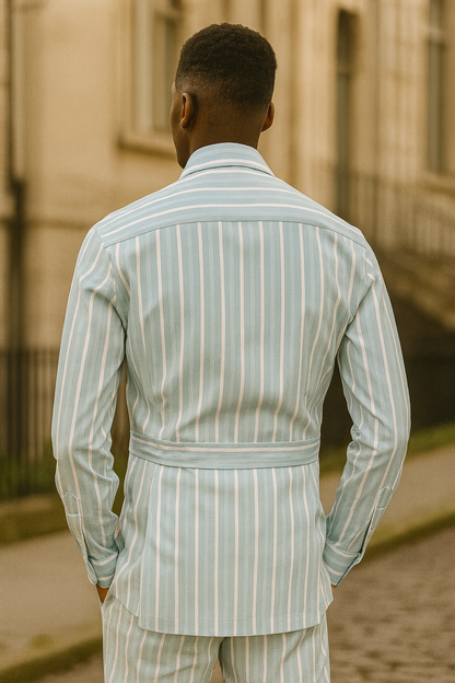 Skyline Stripes Men's 2-Piece Set Shirt and Pant Trouser with Classic Striped Design and Front Pockets Collared Neck Formal & Casual Wear