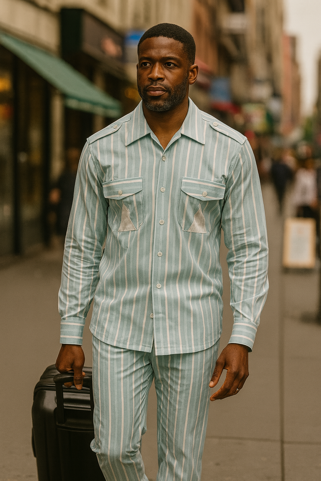 Skyline Stripes Men's 2-Piece Set Shirt and Pant Trouser with Classic Striped Design and Front Pockets Collared Neck Formal & Casual Wear