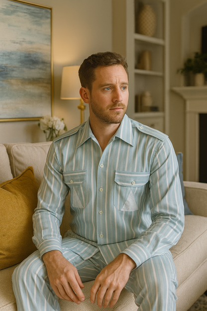 Skyline Stripes Men's 2-Piece Set Shirt and Pant Trouser with Classic Striped Design and Front Pockets Collared Neck Formal & Casual Wear