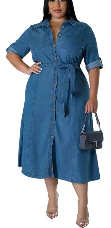 Short Sleeve Cross Neck Line Jeans Gown