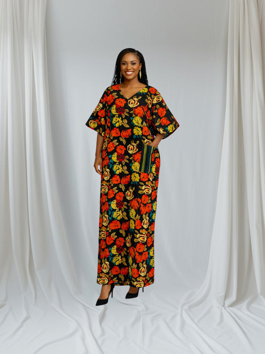 CRZ Elegant One Front Pocket Ankara Maxi Dress